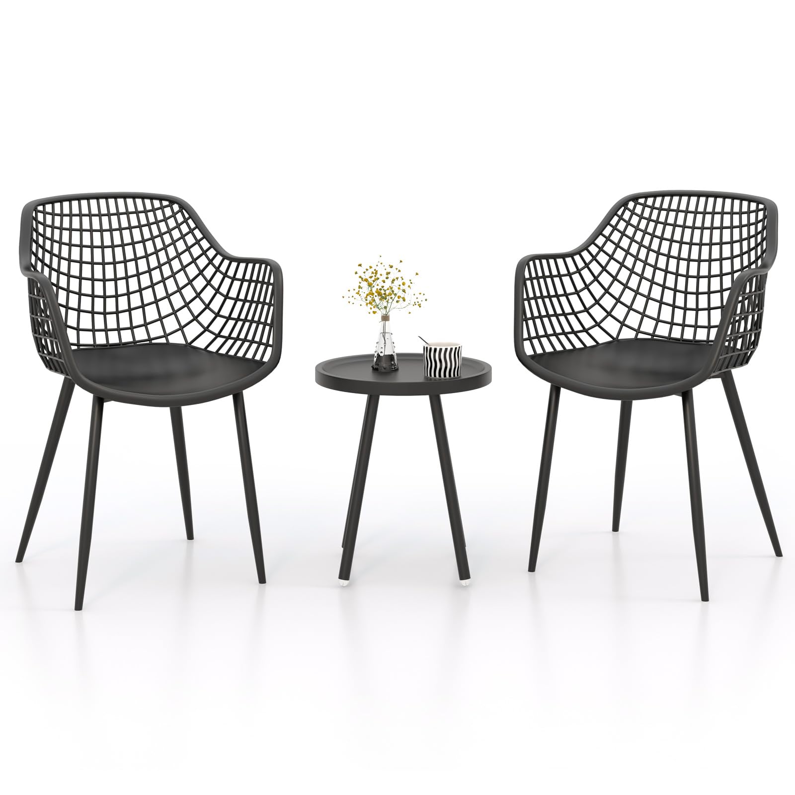 Tangkula Ensemble de Bistro 3 Pièces pour Patio, Table et Chaises Robustes pour 2 Personnes Résistant aux Intempéries avec Sièges Élargis